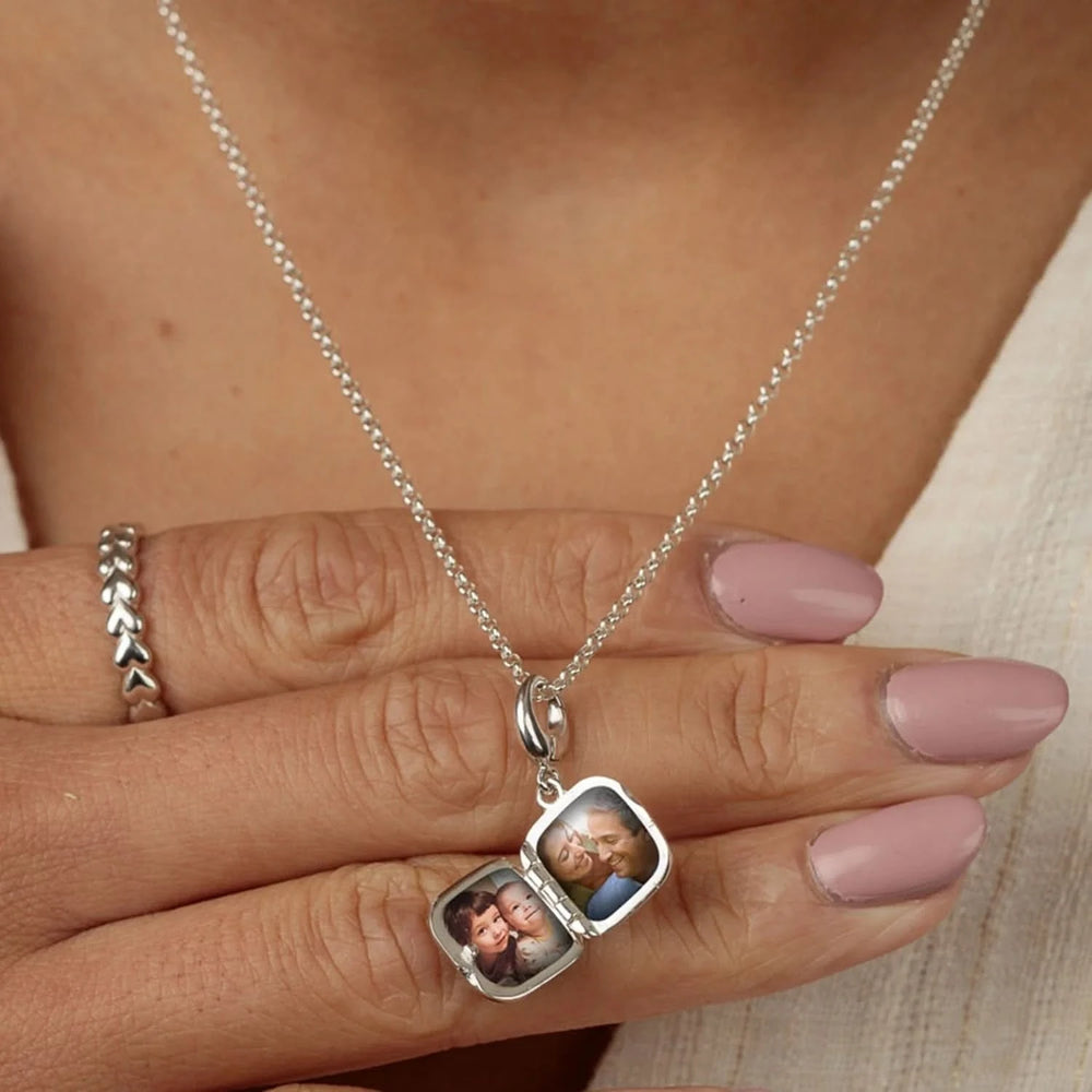 Silver White Heart Locket Necklace CNSHLWH-1