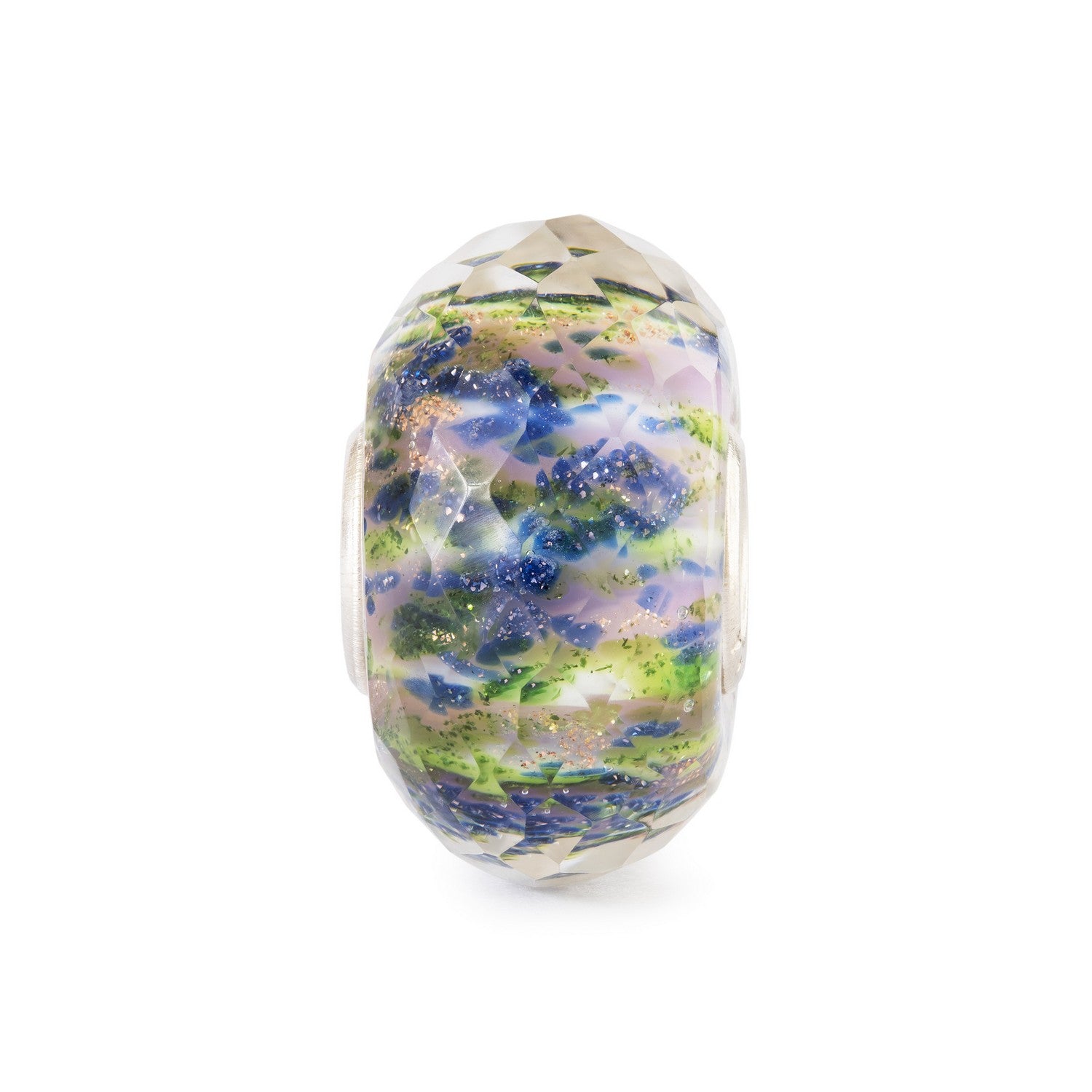 Decorative glass bead with floral pattern on a white background