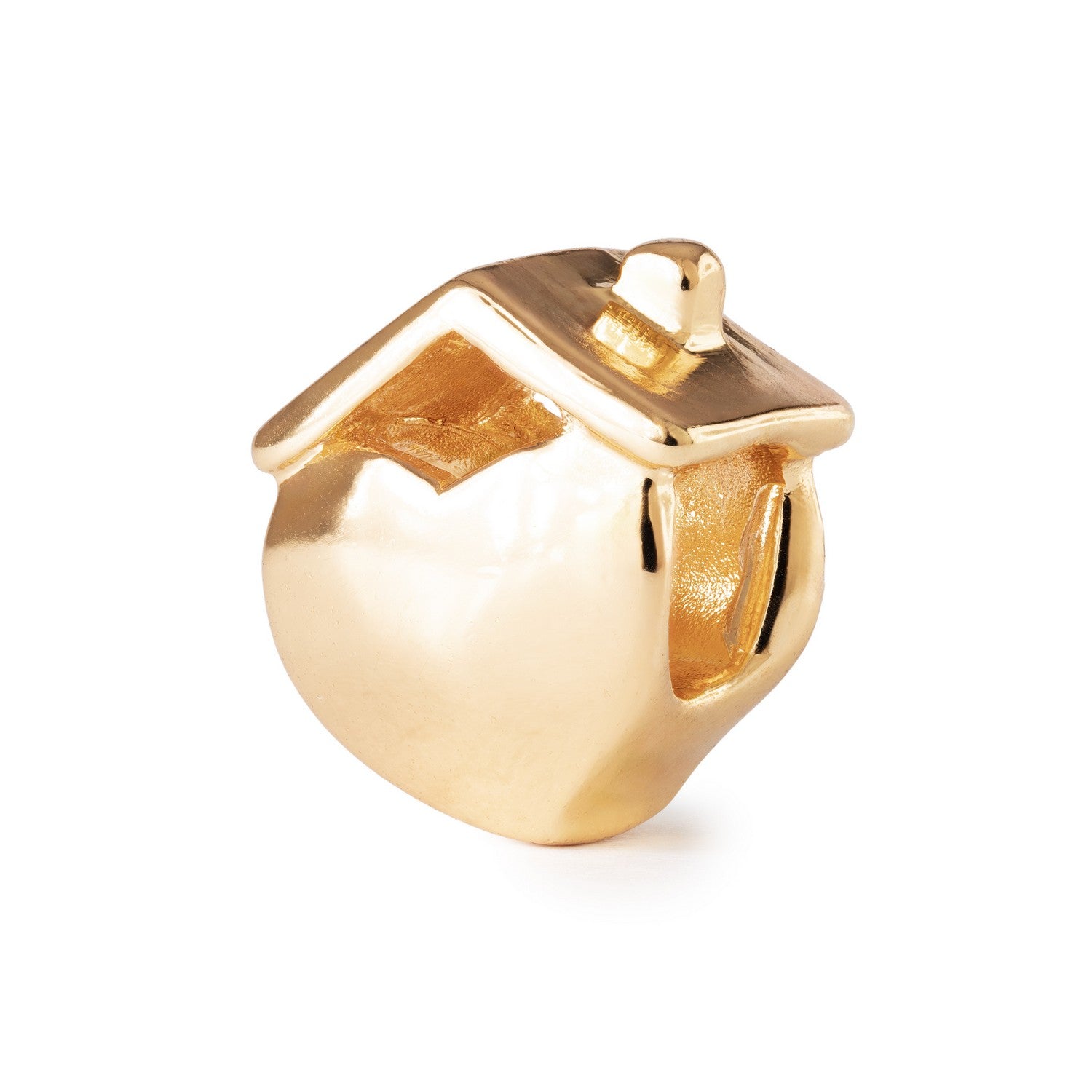 Gold house-shaped pendant on a white background