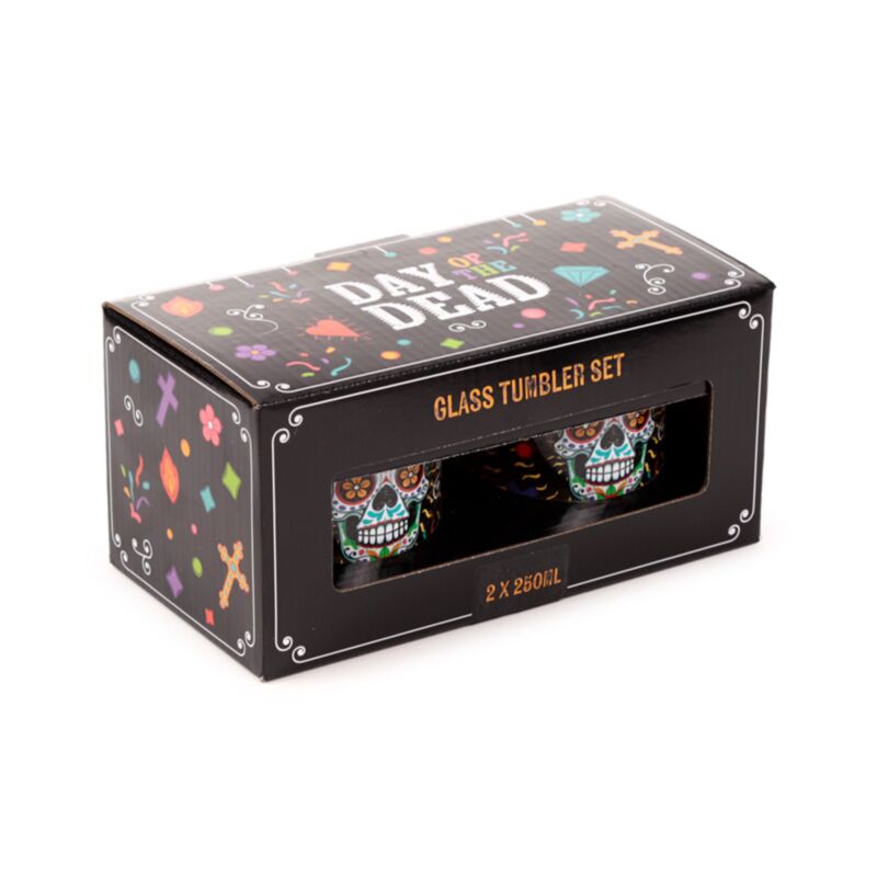 Day of the Dead Set of 2 Glass Tumblers 250ml TUMB15