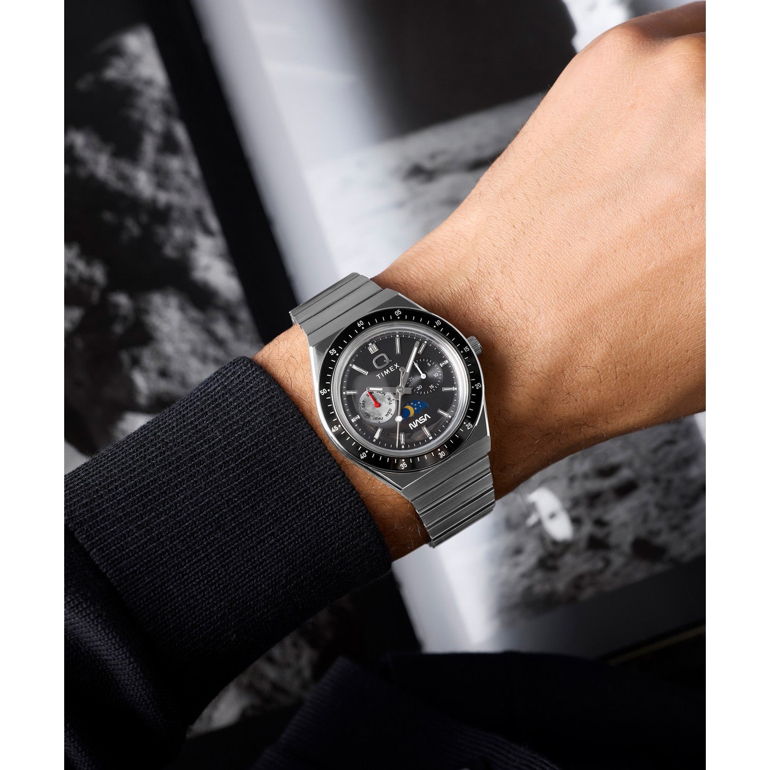 Timex Mens Q Timex Stainless Steel Black Dial Watch TW2Y56700