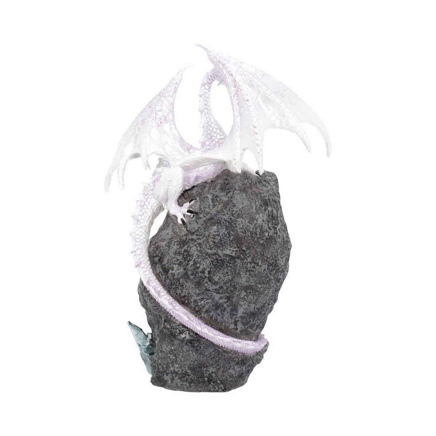 Glacial Custodian Fantasy White Dragon Sitting On A Geode 22cm U4496N9
