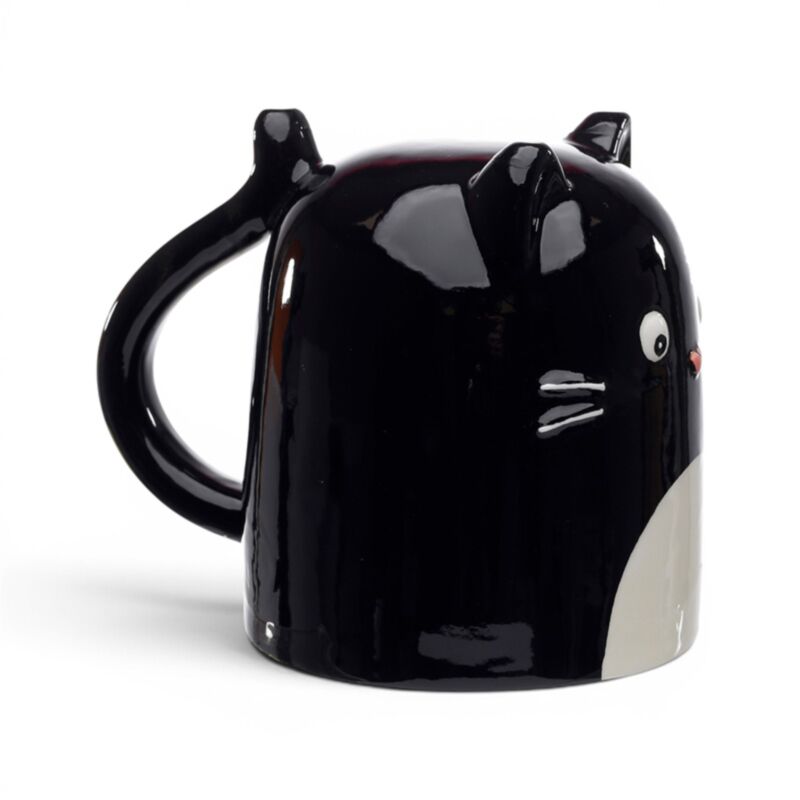 Feline Fine Black Cat Upside Down Ceramic Shaped Mug UMUG02