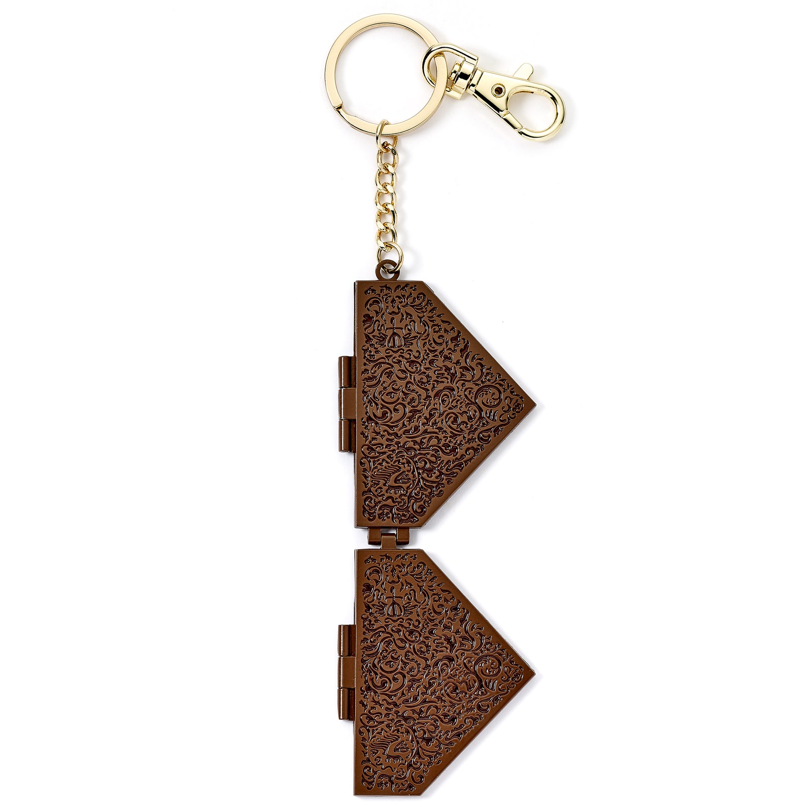 Decorative keychain with intricate patterns on a white background