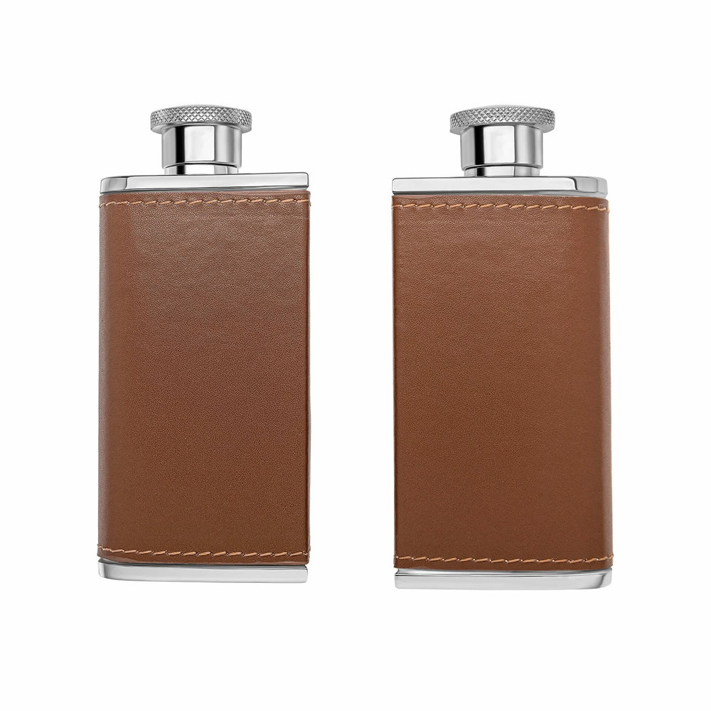 Stainless Steel Double Mini Brown Leather Hip Flask Y439