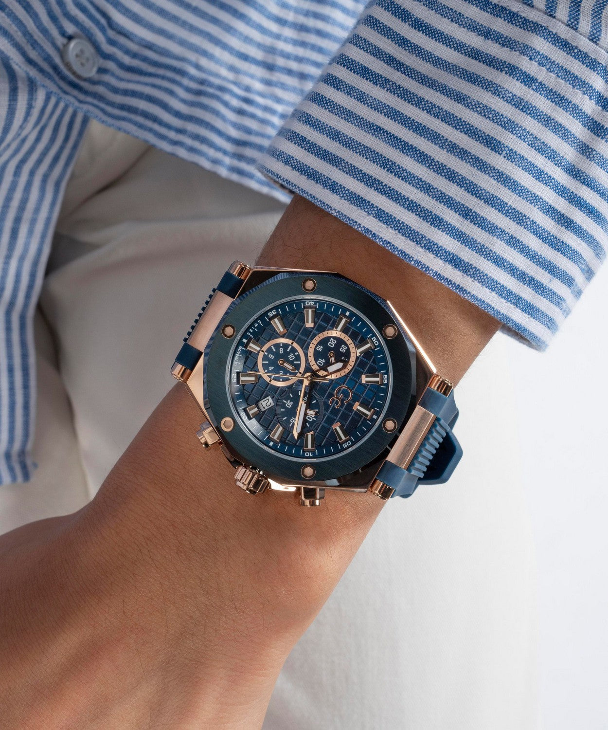 GC Sportchic Mens Blue & Rose Gold Tone Watch Z18006G7MF