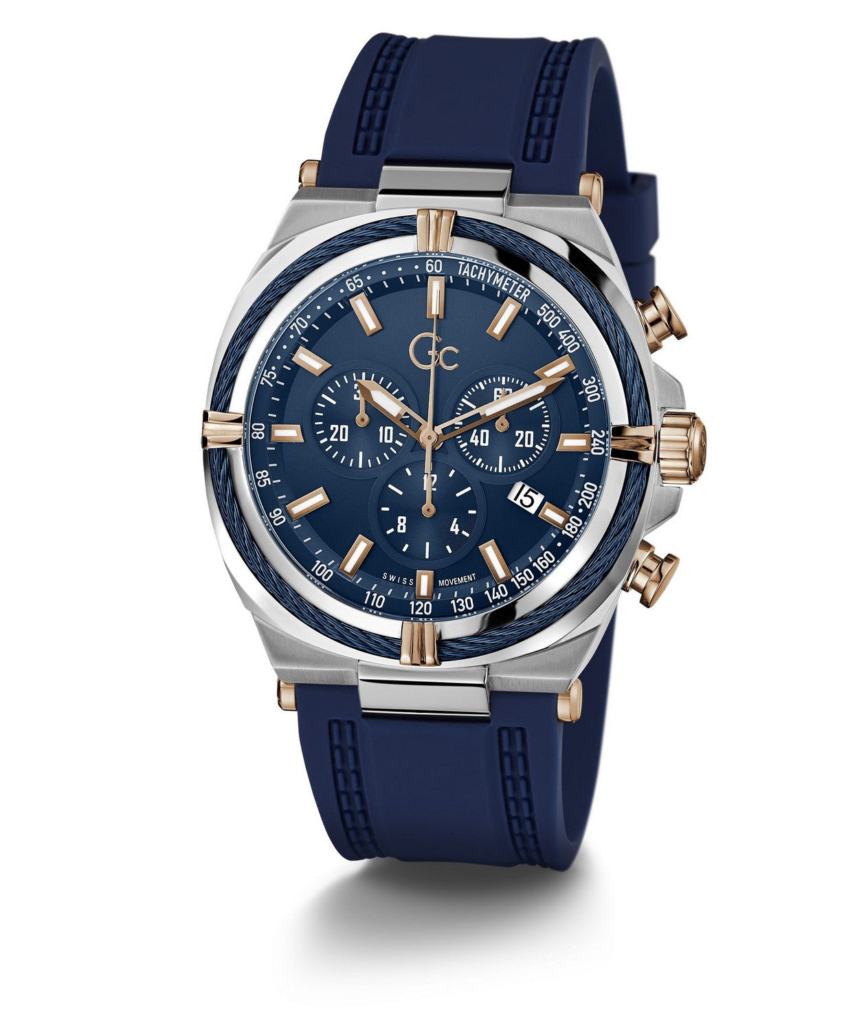 GC Sportchic Mens Silver & Rose Gold And Blue Tone Watch Z32003G7MF