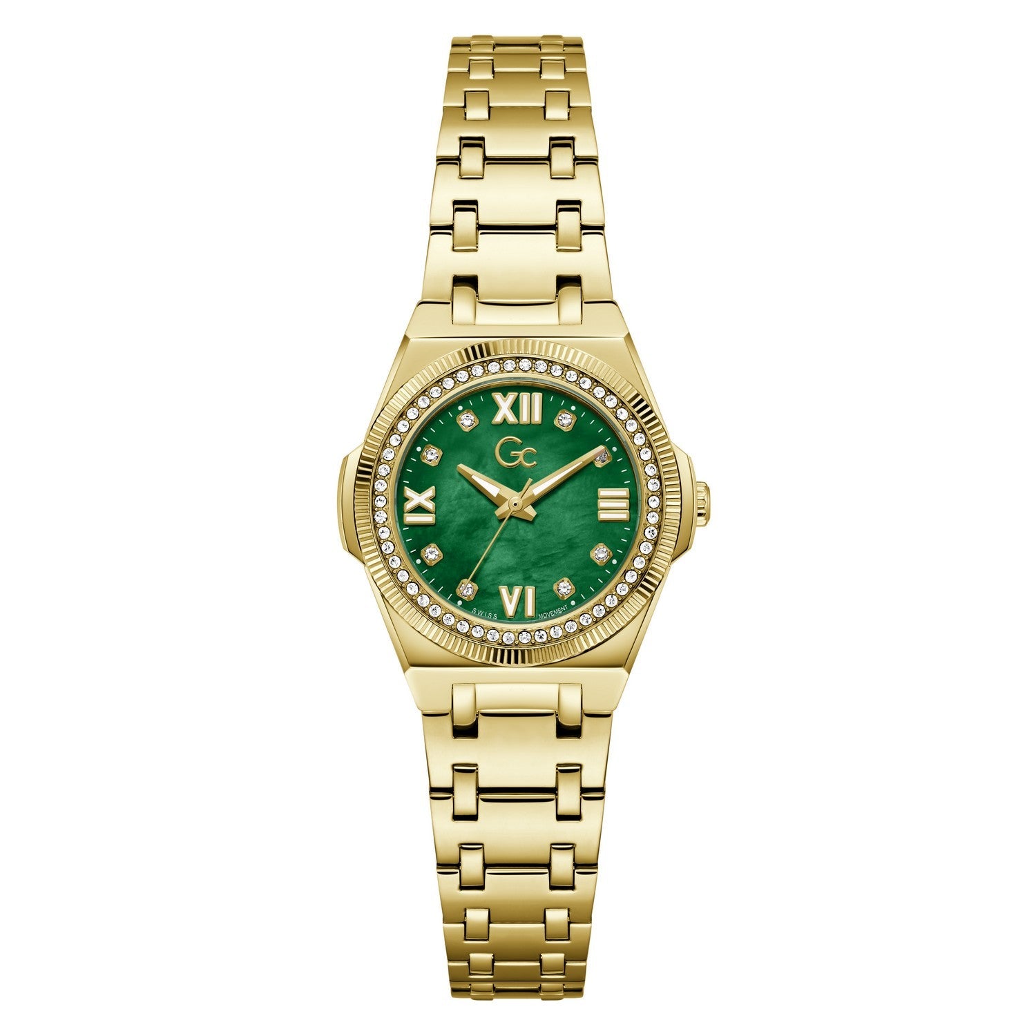 Gc Womens IdolChic Mini Green Mother of Pearl Dial Gold-Tone Stainless Steel Bracelet Watch Z92002L9