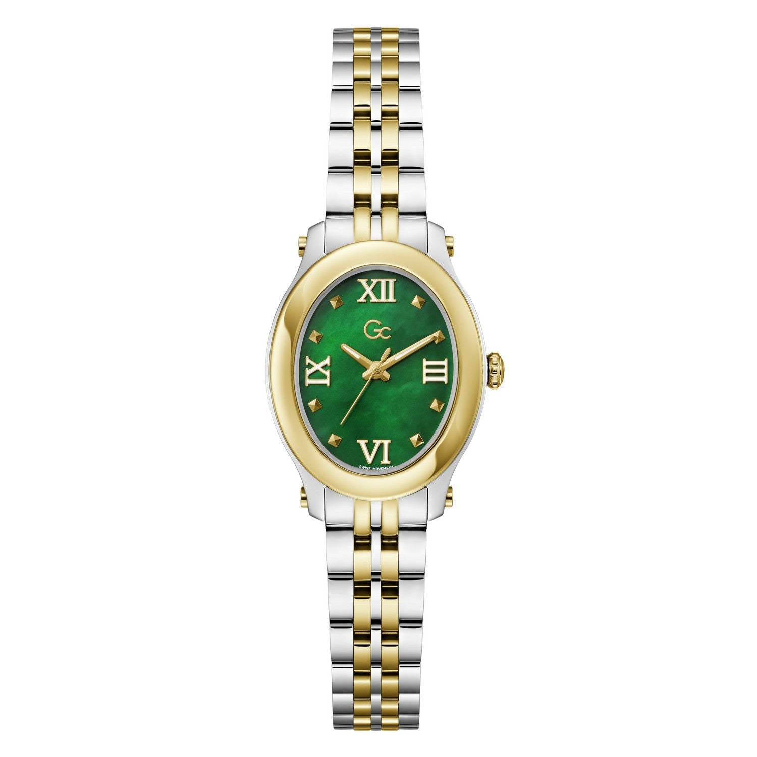 Gc Womens Pearl Green Mother of Pearl Dial Two-Tone Silver Gold Stainless Steel Bracelet Watch Z93002L9