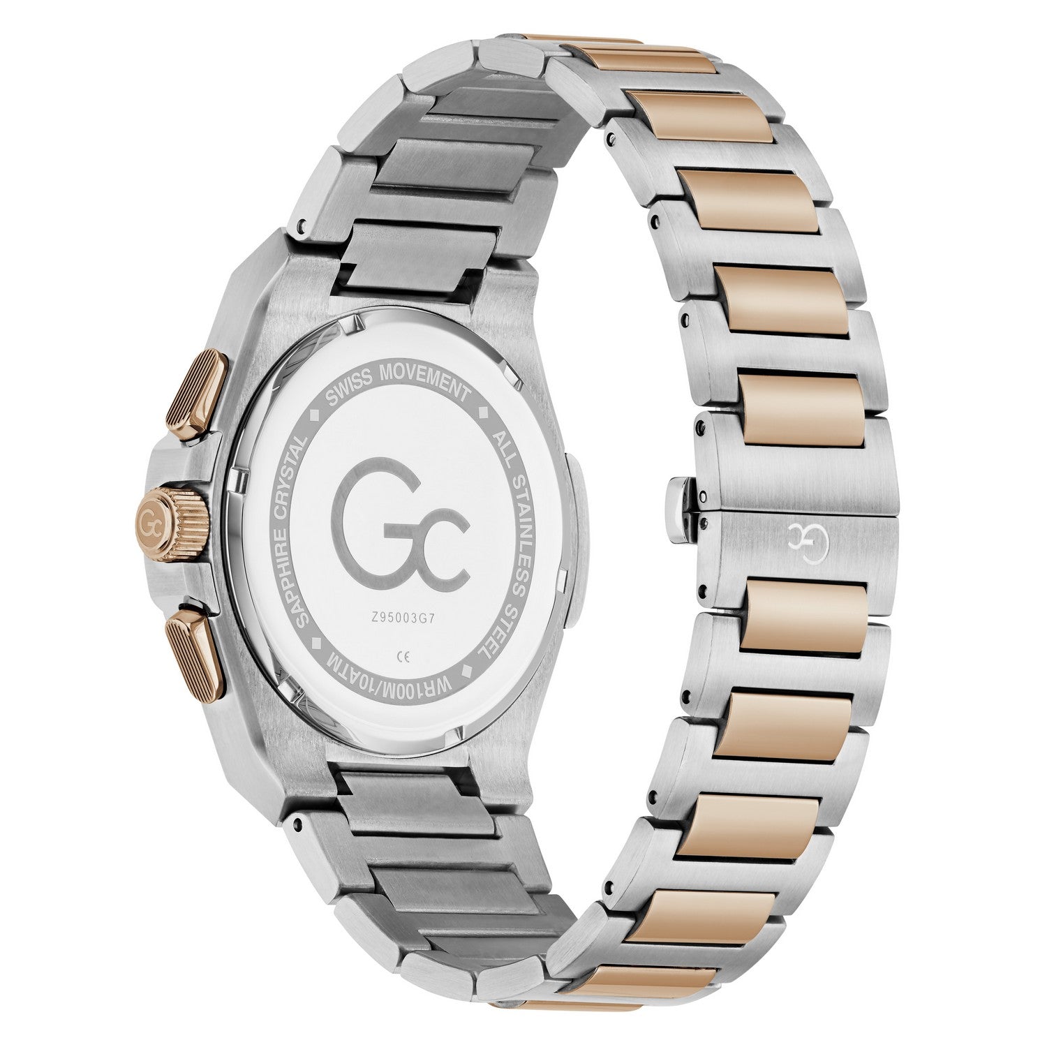 Gc Mens IdolForce Blue Dial Two-Tone Silver Rose Gold Stainless Steel Bracelet Watch Z95003G7