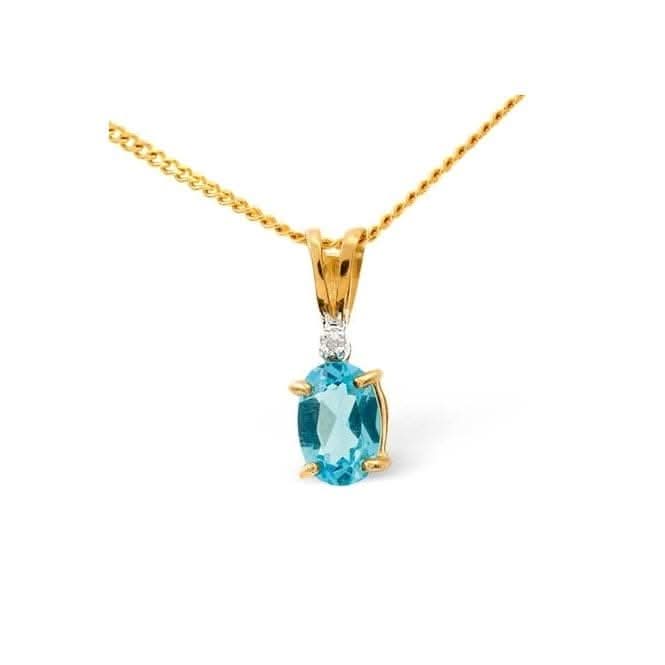 Acotis Diamonds 9K Gold 0.01ct Diamond 0.50ct Blue Topaz Pendant E2545Acotis DiamondsE2545
