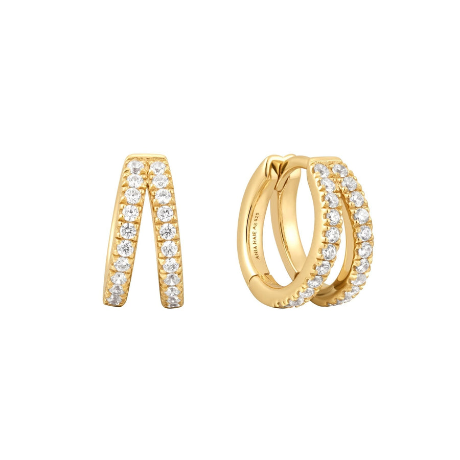 Ania Haie Gold Double Pavé Huggies E059-16G