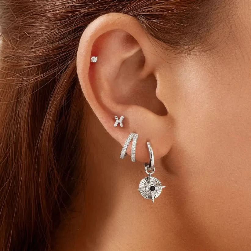 Ania Haie Silver Astrolabe Charm Huggies E059-20H