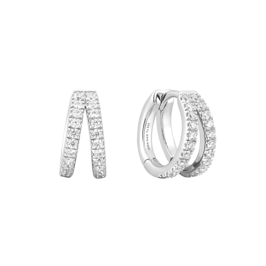Ania Haie Silver Double Pavé Huggies E059-16H