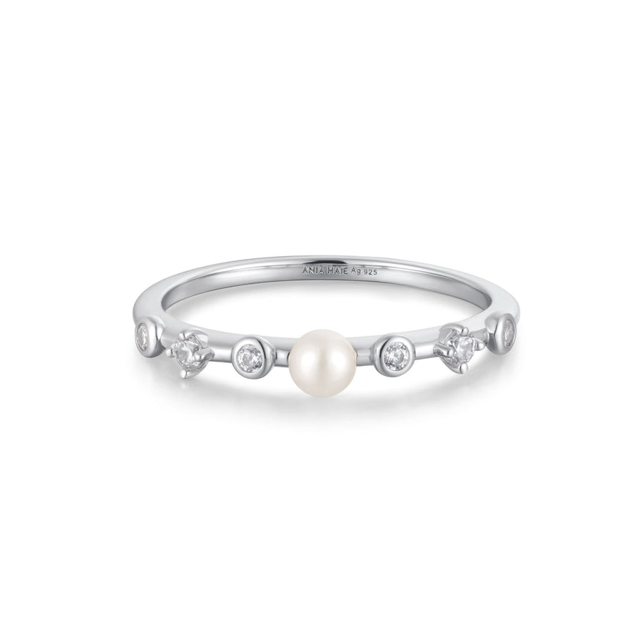 Ania Haie Silver Freshwater Pearl White Cubic Zirconia Bezel Set Ring R058-04H