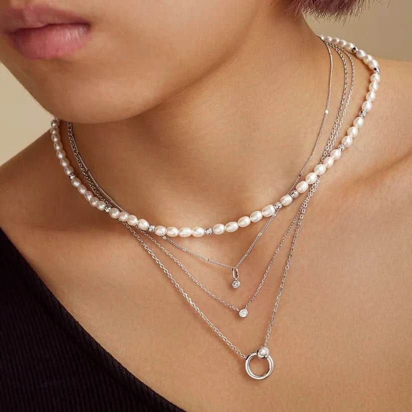 Ania Haie Silver Hoop Freshwater Pearl Necklace N058-03H