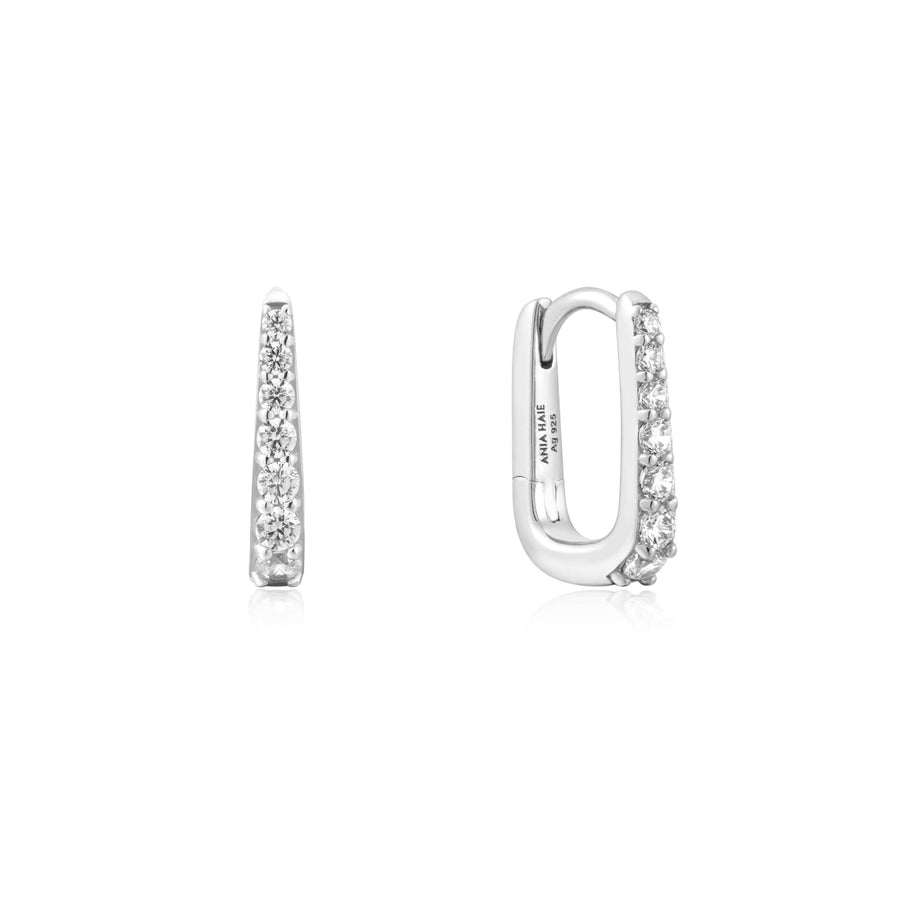 Ania Haie Silver Oval Pavé Huggies E059-10H