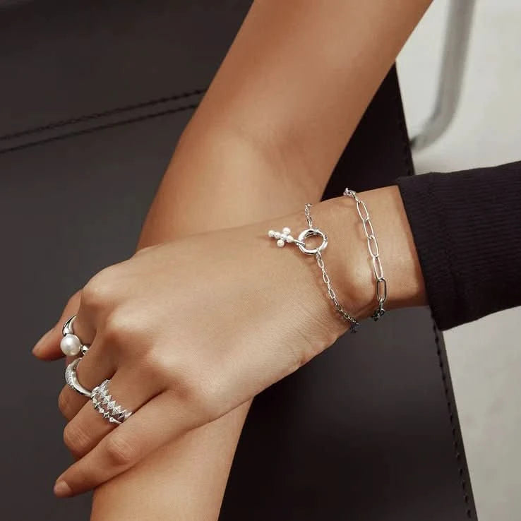 Ania Haie Silver Shell Pearl Cross Charm NC060-06H