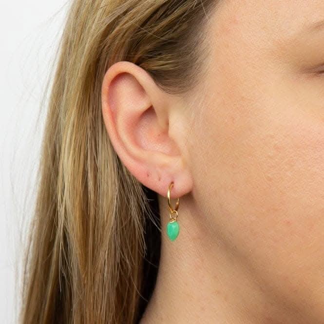 August Yellow Gold Plated Birthstone  Chalcedony Stone Hoop Charm Earring Y2668