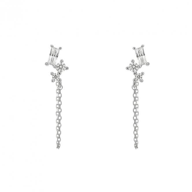 Baguette Zirconia Chain Stud Earrings E6183
