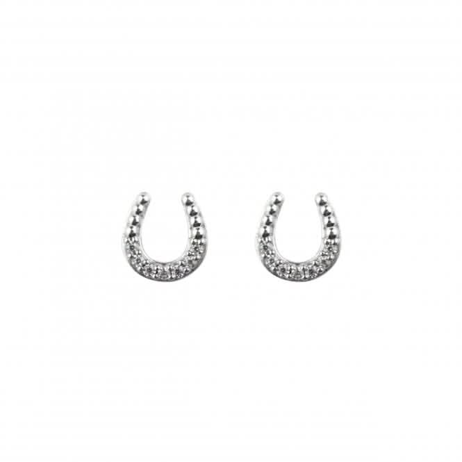 Beaded Horseshoe Zirconia Stud Earrings 3478CZ