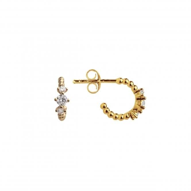 Beaded Zirconia 10mm Gold Plated Stud Hoop Earrings 56834GCZ