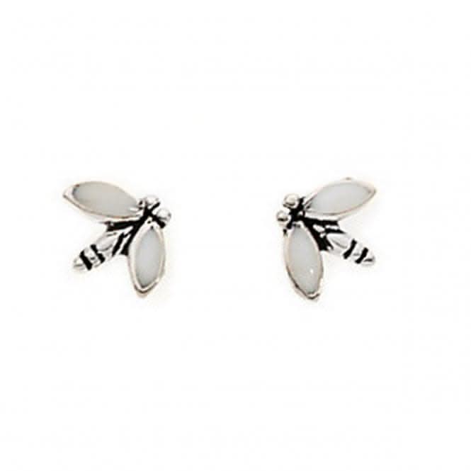 Beginnings Sterling Silver A683W White Enamel Dragonfly Stud Earrings