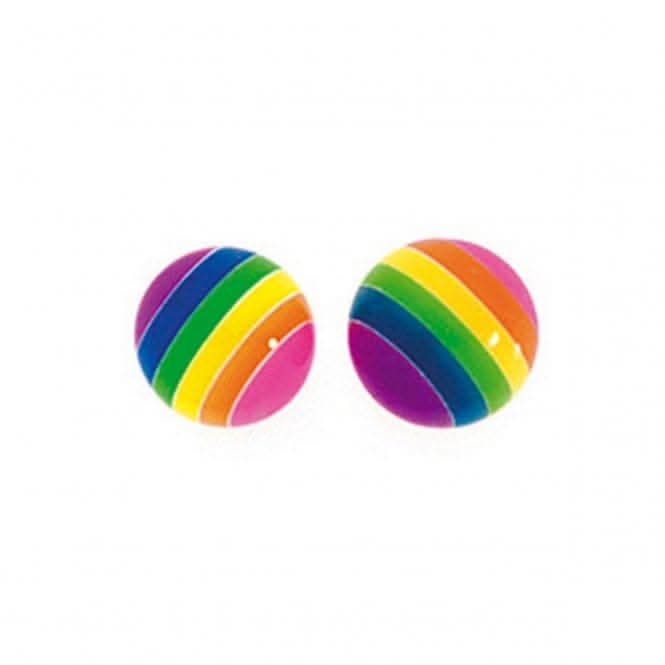 Beginnings Sterling Silver A704 Rainbow Large Stripe Ball Stud Earrings