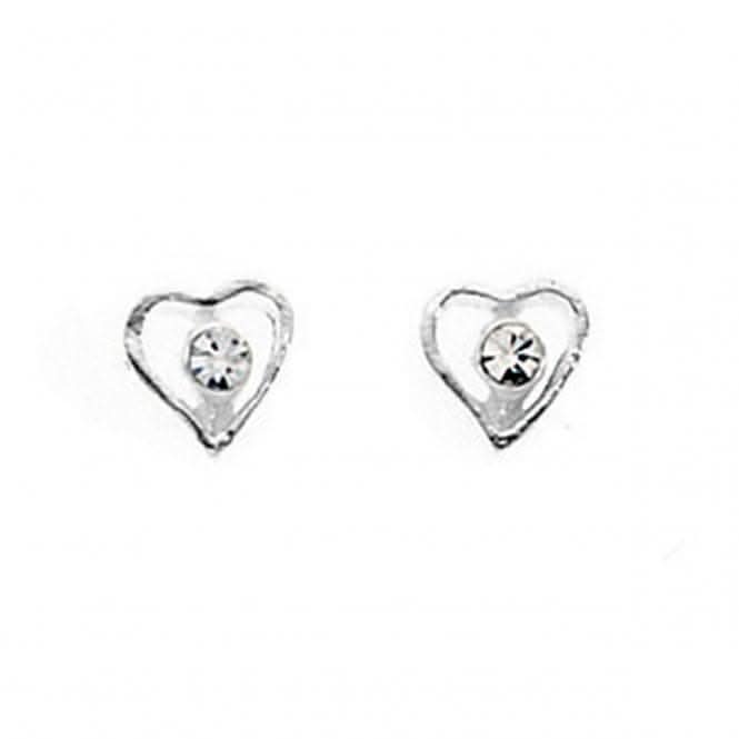 Beginnings Sterling Silver A716C Cryst Cntre Open Heart Stud Earrings
