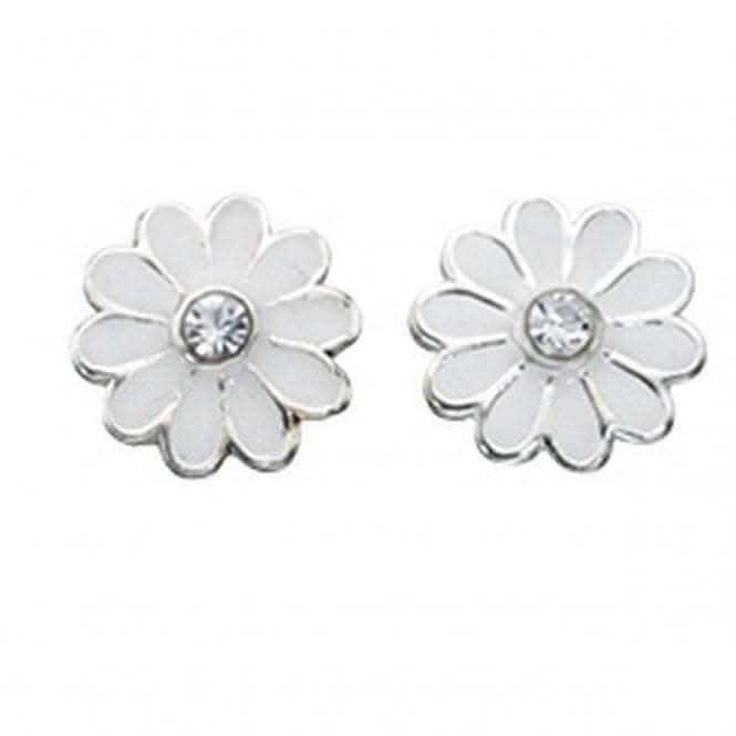 Beginnings Sterling Silver A869W Clear Cry White Enamel Daisy Stud Earrings