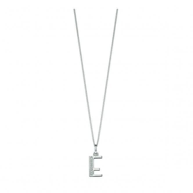 Beginnings Sterling Silver Art Deco Initial E Cubic Zirconia Pendant P4727C