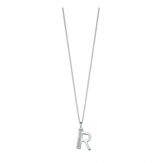 Beginnings Sterling Silver Art Deco Initial R Cubic Zirconia Pendant P4740C