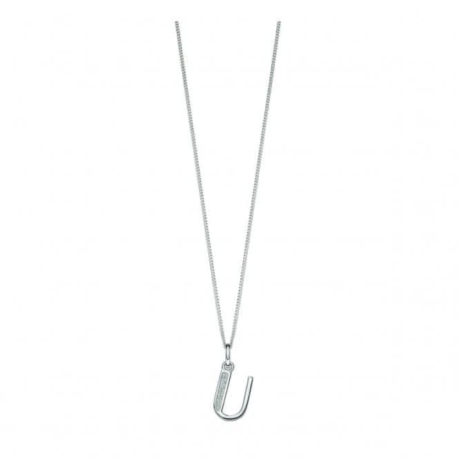 Beginnings Sterling Silver Art Deco Initial U Cubic Zirconia Pendant P4743C