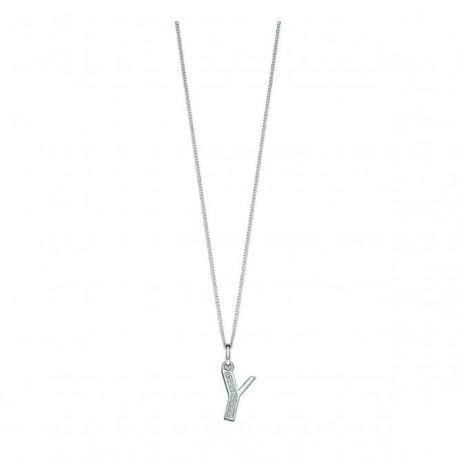 Beginnings Sterling Silver Art Deco Initial Y Cubic Zirconia Pendant P4747C