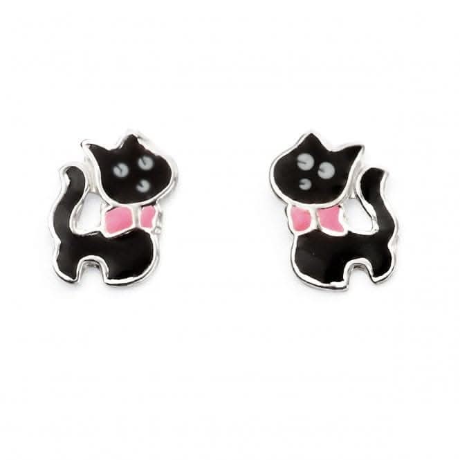 Beginnings Sterling Silver Black Cat Stud Earrings A2020