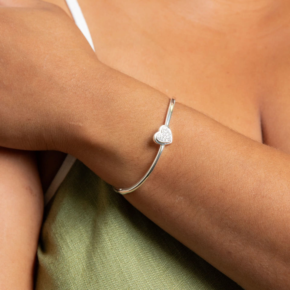 Beginnings Sterling Silver Cubic Zirconia Hinged Heart Bangle B5523C