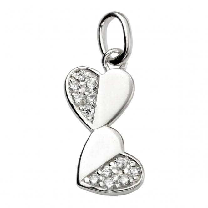 Beginnings Sterling Silver Cv Half Pave Double Heart Drop Pendant P4480C