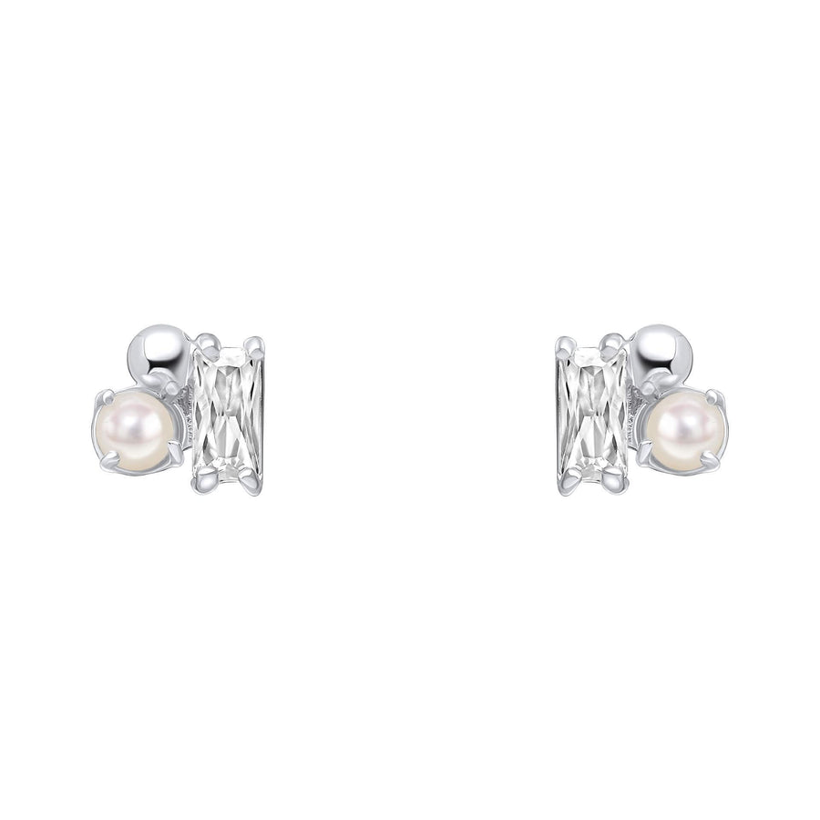 Beginnings Sterling Silver Freswater Pearl Zirconia White Earrings E6482W