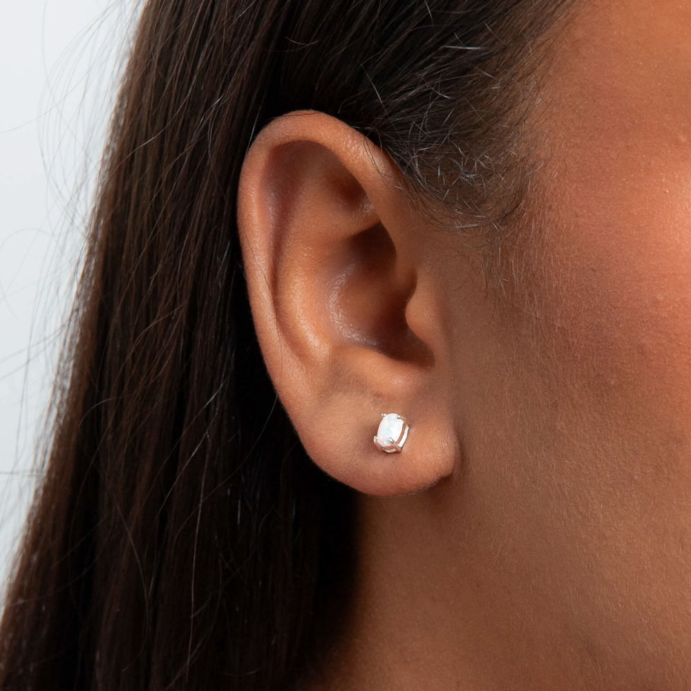 Beginnings Sterling Silver Imitation White Opal White Earrings E6485W