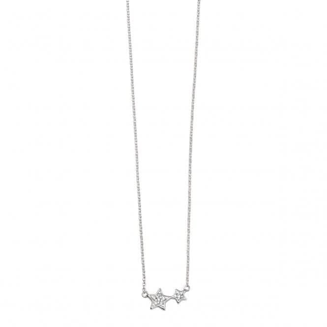Beginnings Sterling Silver N4103C Clear Cz Double Star Necklace