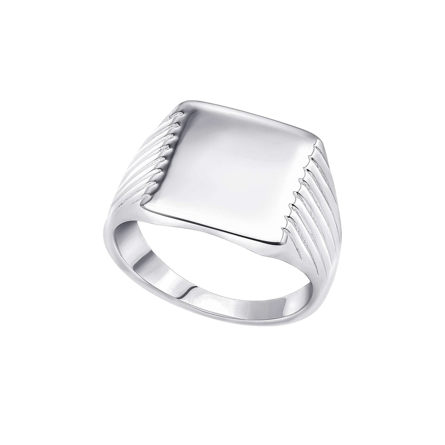 Beginnings Sterling Silver Square Ridge Sided Signet Ring R3900