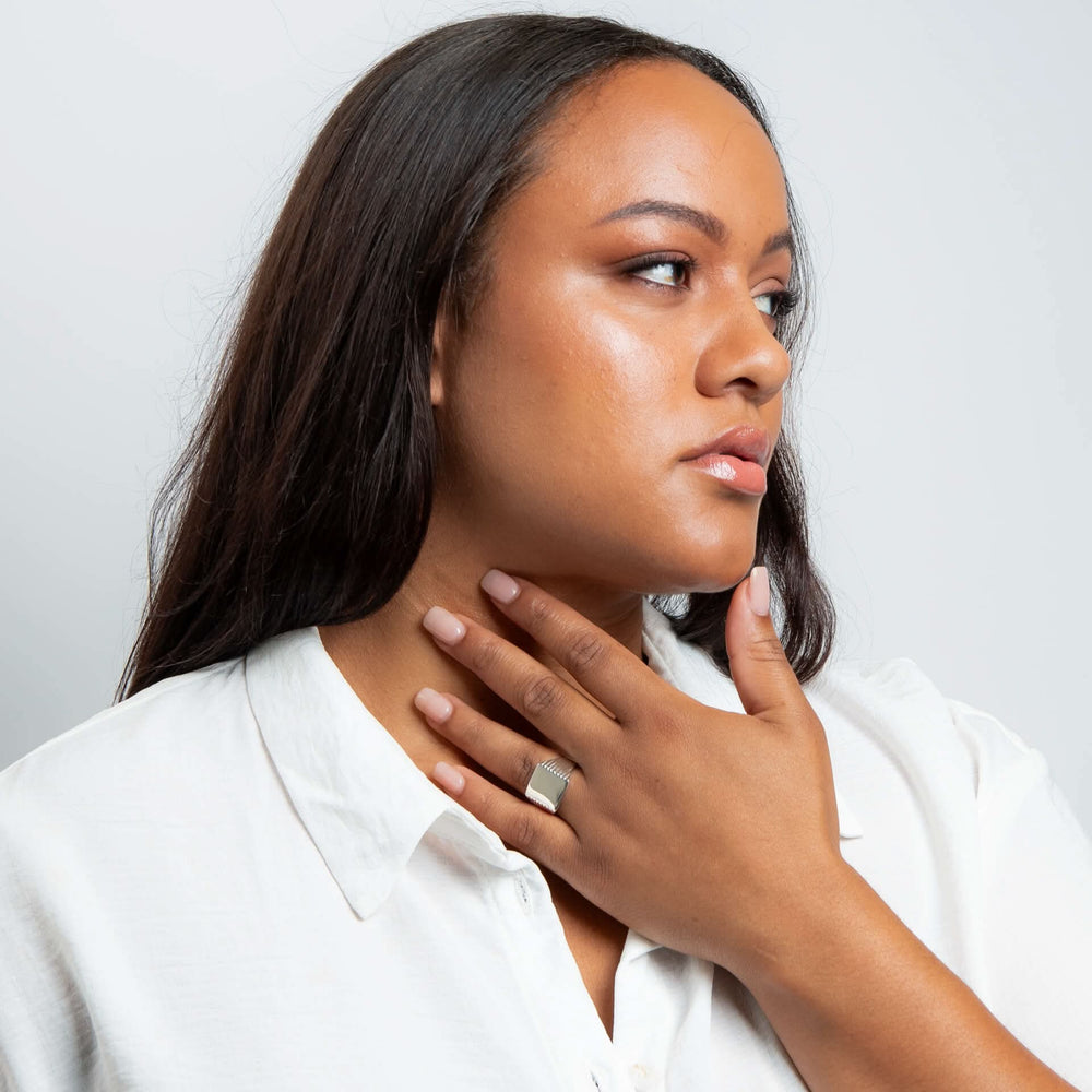 Beginnings Sterling Silver Square Ridge Sided Signet Ring R3900