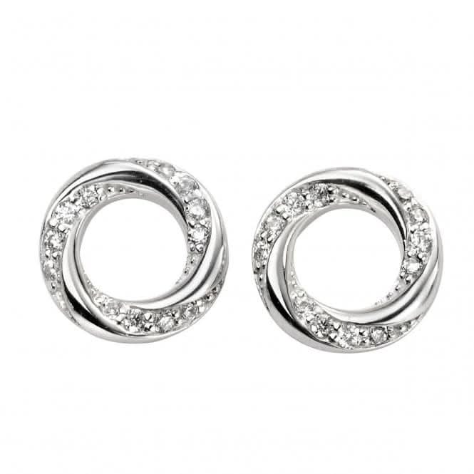 Beginnings Sterling Silver Round Pave Twisted Earrings E5751C
