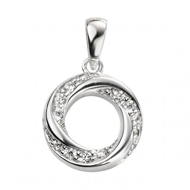 Beginnings Sterling Silver Round Pave Twisted Pendant P4752C