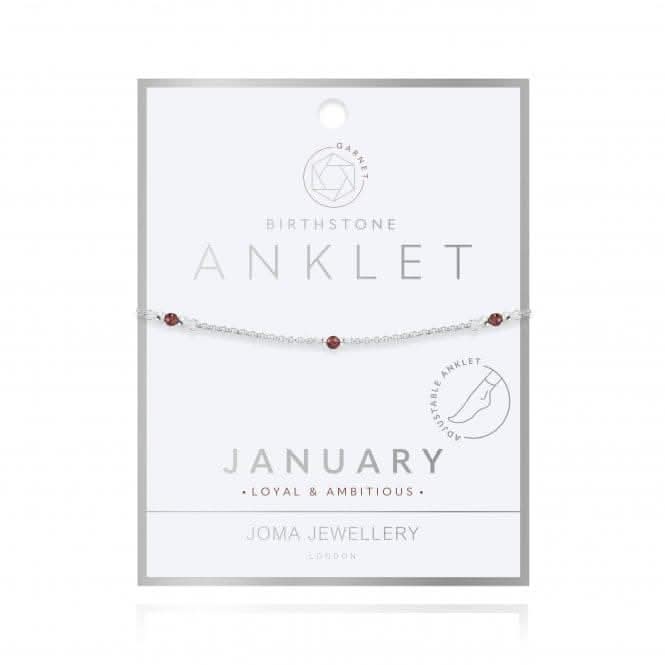 Birthstone January Garnet Silver 26cm Adjustable Anklet 4200