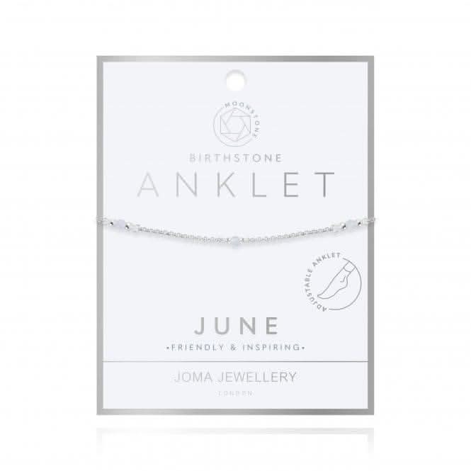 Birthstone June Moonstone Silver 26cm Adjustable Anklet 4205