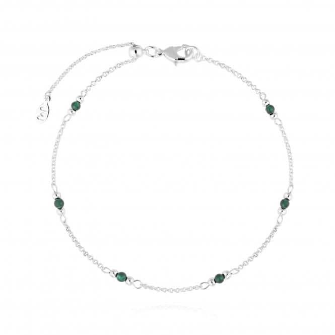 Birthstone May Green Agate Silver 26cm Adjustable Anklet 4204
