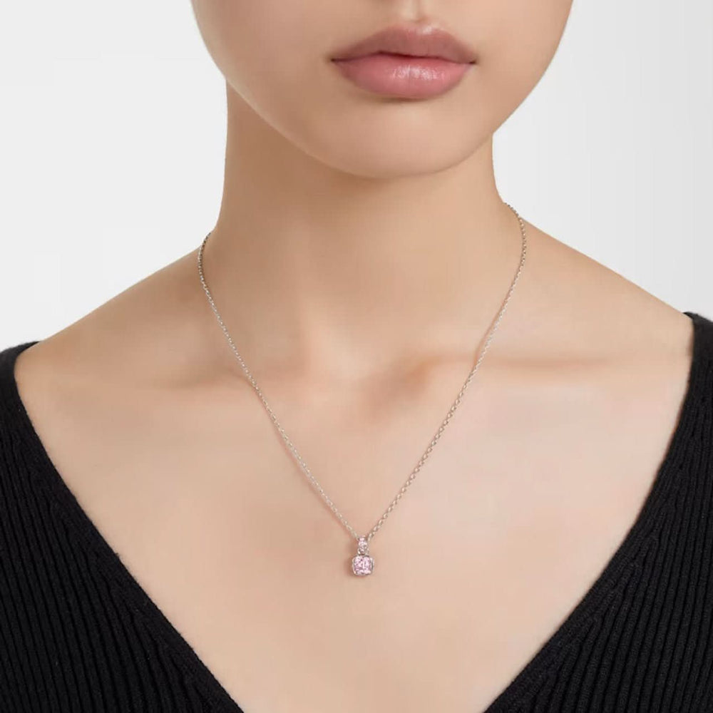 Birthstone Rhodium Plated Pink Square Cut June Pendant 5652044
