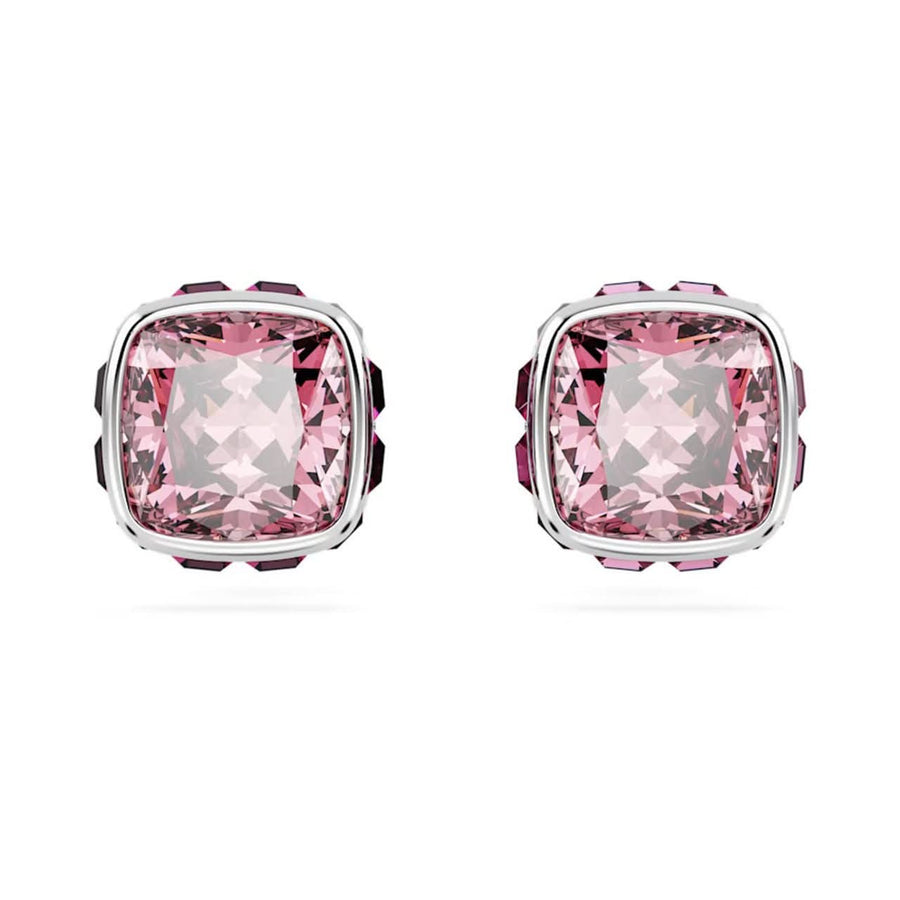 Birthstone Rhodium Plated Pink Square Cut October Stud Earrings 5661960