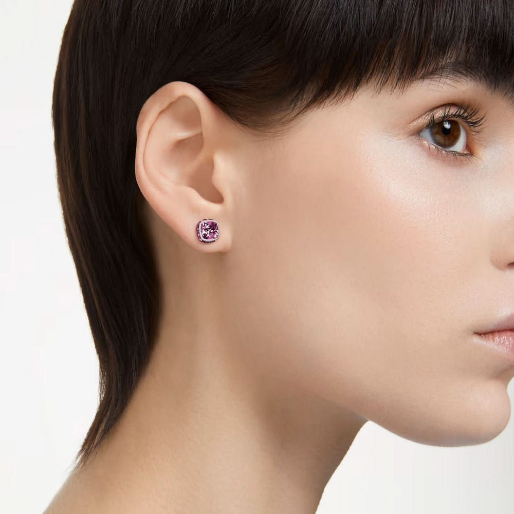 Birthstone Rhodium Plated Purple Square Cut February Stud Earrings 5660797